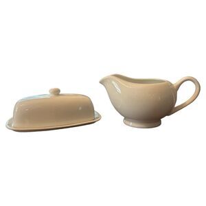 White Butter Dish with Lid and‎ Gravy Boat Set Serving Dishes